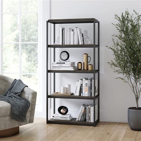 Buy Nathan James O Modern Etagere 5 Shelf Bookcase Industrial Bookshelf