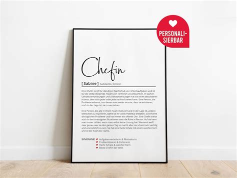 Chefin Definition Personalisiertes Poster Chef Arbeit Job Team Geschenk