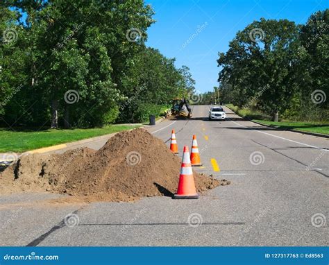 Pile of Dirt at Utilities Construction Site on Residential Street Stock ...