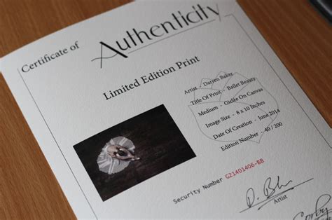 Certificate Of Authenticity - Darren Baker Artist - Original Paintings, Drawings & Prints