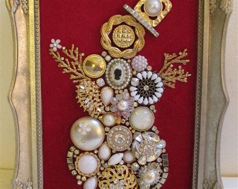 Jeweled Framed Snowman Jewelry Art