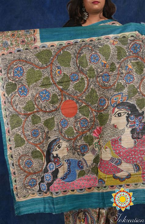 Exclusive Madhubani Hand Painted Pure Tussar Silk Sari With Etsy