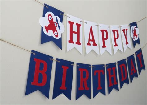 Airplane Happy Birthday Banner Plane Birthday Banner - Etsy