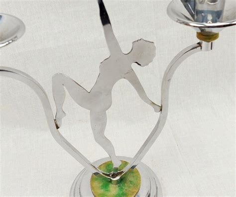 Art Deco Chrome Nude Lady Figural 3 Branch Candelabrum Sally Antiques