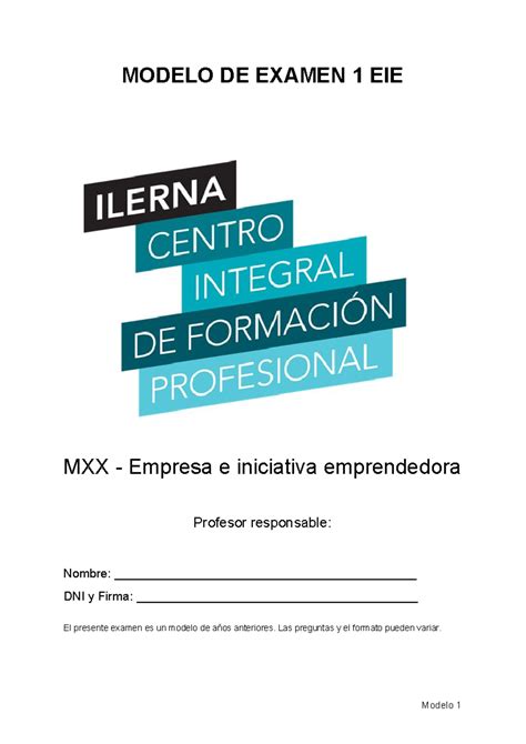 Modelo De Examen 1 EIE 1 1 MODELO DE EXAMEN 1 EIE MXX Empresa E