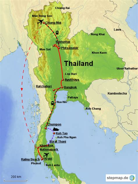 Stepmap Reiseroute Thailand Landkarte F R Thailand