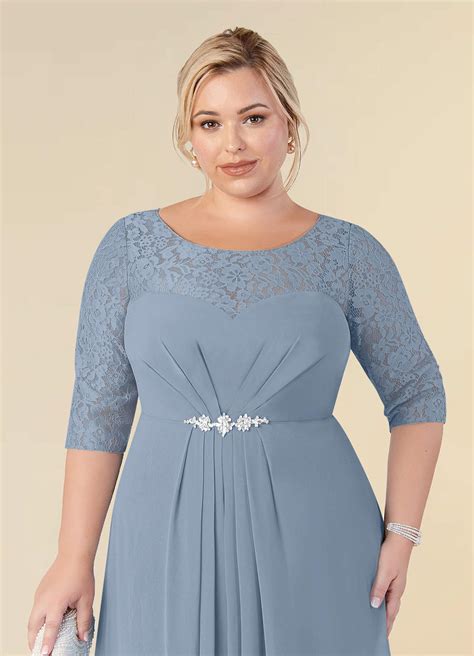 Azazie Leonine Dusty Blue A Line Scoop Lace Chiffon Dress Azazie