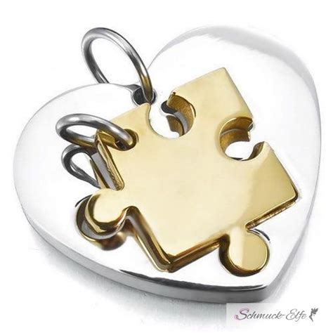 Partnerketten Puzzle Gold Mit Herz Silber Edelstahl Inkl Ketten Im E