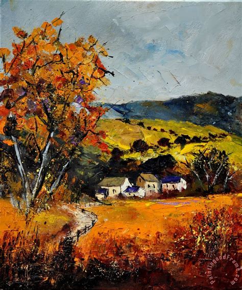 Pol Ledent Autumn and village painting - Autumn and village print for sale