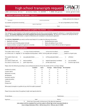 Fillable Online Grace High School Transcripts Request Form Grace