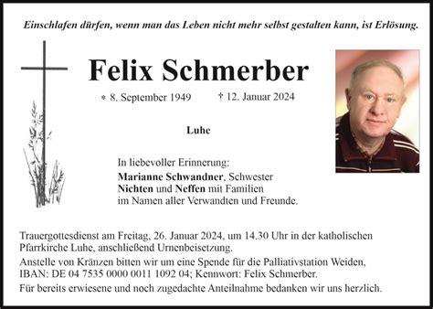 Traueranzeige Felix Schmerber Luhe OberpfalzECHO