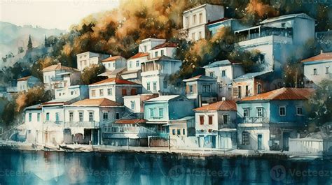 Light watercolor small town high quality illustration 23586166 Stock ...