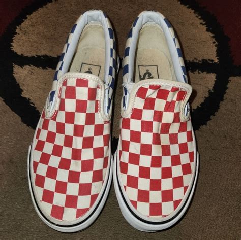 Vans Shoes Vans Red White And Blue Checkered Slip Ons Poshmark