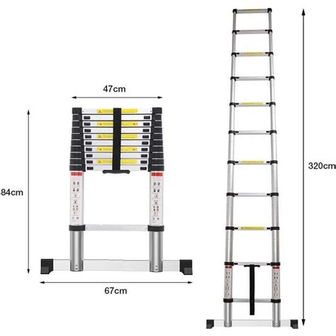 Échelle Télescopique Aluminium Escabeau Escamotable Portable et