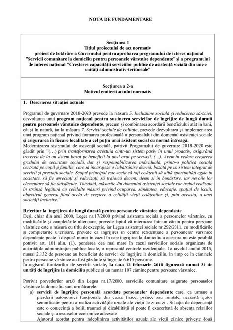 Pdf Nota De Fundamentare Titlul Proiectului De Act Normativ Nota