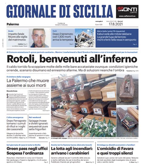 Prima Pagina Giornale Di Sicilia Rotoli Benvenuti All Inferno Green