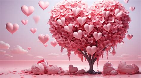 Premium Photo Photo Wonderful Love Tree With Flying Hearts