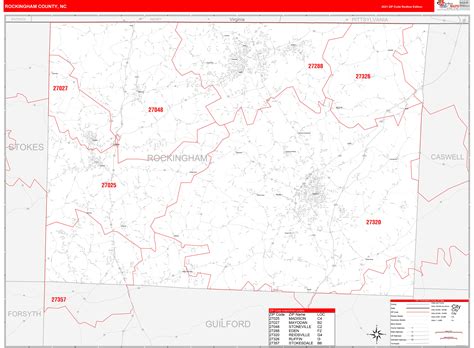 Rockingham County Nc Zip Code Wall Map Red Line Style By Marketmaps