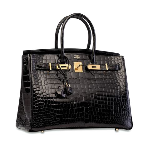 A Shiny Black Porosus Crocodile Birkin With Gold Hardware Bags