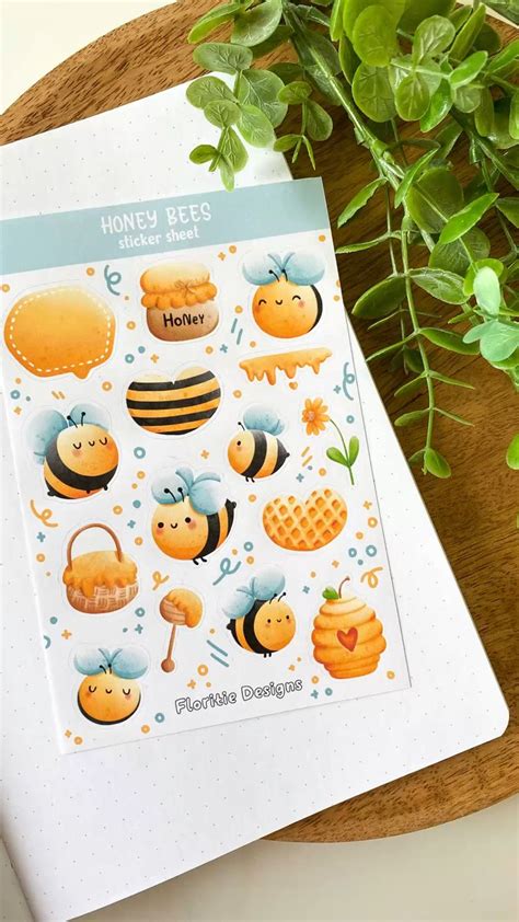 Honey Bees Sticker Sheet Cute Bee Illustrations Planner Stickers