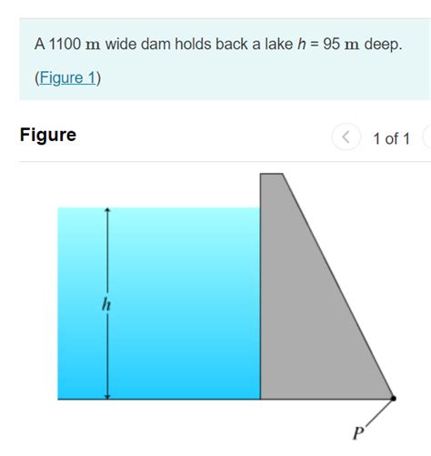 Solved 9 A 1100 M Wide Dam Holds Back A Lake H 95 M Deep Chegg