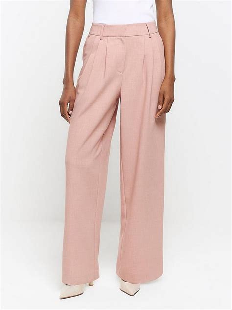 River Island Wide Leg Pleated Trouser Light Pink Very