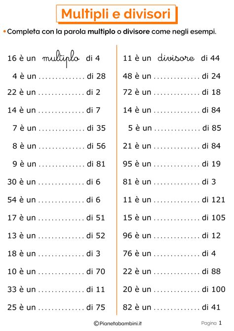 Esercizi Su Multipli E Divisori Per La Scuola Primaria Pianetabambini It