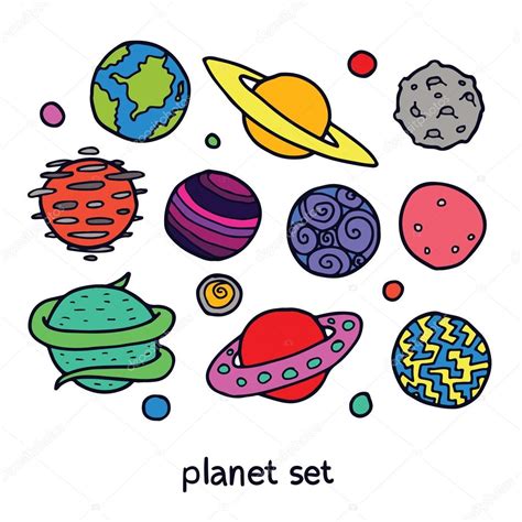 Vector Planetas Animados Conjunto De Dibujos Animados De Planetas Ficticios — Vector De Stock