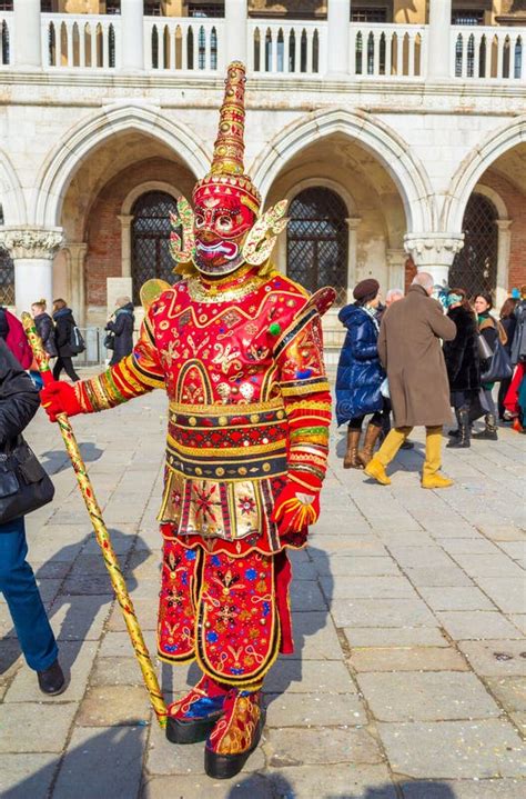 Spectacular Costumed Masked Person Venice Carnival Doge Palace Italy Editorial Stock Image ...