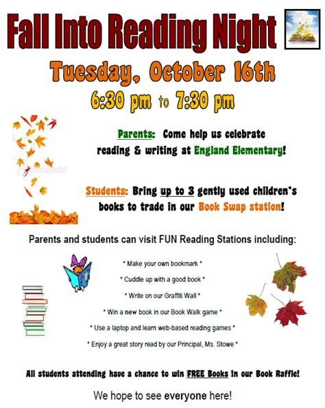 The Fall Into Reading Night Flyer For Childrens Books To Read And