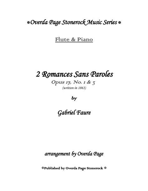 Romances Sans Paroles Op No Sheet Music Gabriel Faure