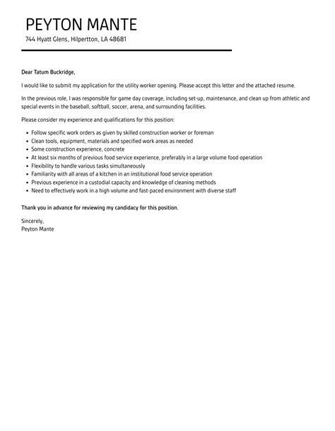 Utility Worker Cover Letter Velvet Jobs