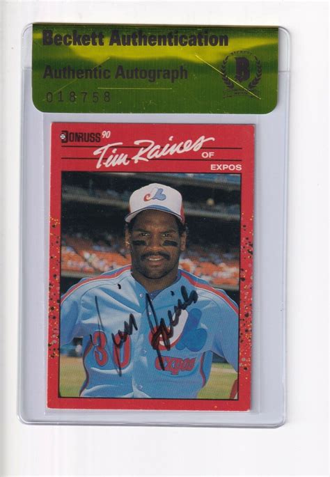 Tim Raines Autographed Signed Donruss Card Expos Beckett