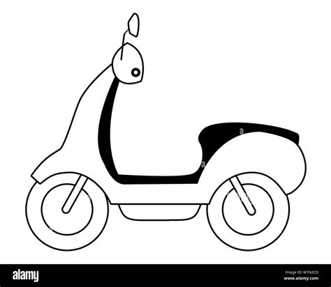 Scooter motorcycle vehicle sideview cartoon in black and white Stock ...