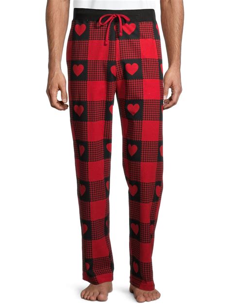 Way To Celebrate Heart Print Plaid Pockets Sleep Pants Pajamas Mens