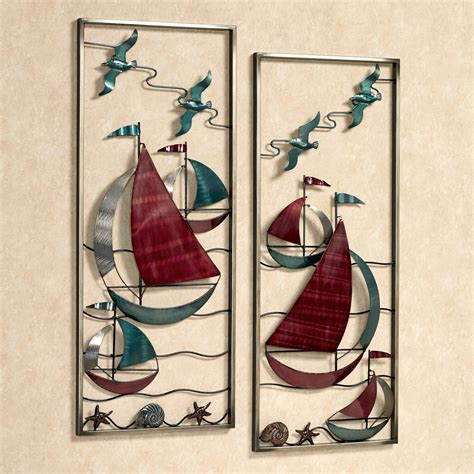 With The Sea Metal Sailboat Wall Art Panel Set Sea Wall Art Sailboat