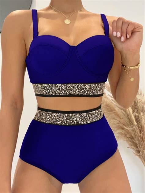 SHEIN Swim Chicsea Rhinestone Studded Push Up Bikini Swimsuit SHEIN USA