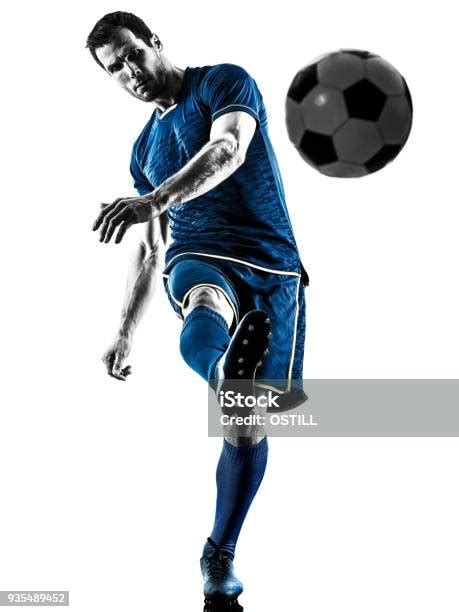 Soccer Player Man Kicking Silhouette Isolated Stock Photo Download