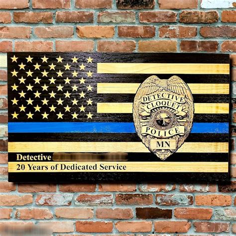 Blue Line Wooden Flag Police Badge Flag Wooden Signs Custom Etsy