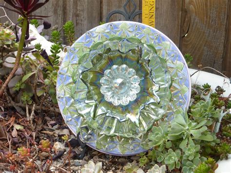 Glass Plate Flower 727 Garden Art Ceramic Plate Flowers Vintage Plate Flowers Glass Garden