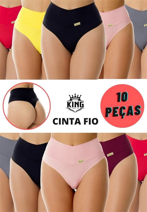 Kit 10 Calcinha Cinta Modeladora Cós Alto Fio Dental Duplo Cintura Alta