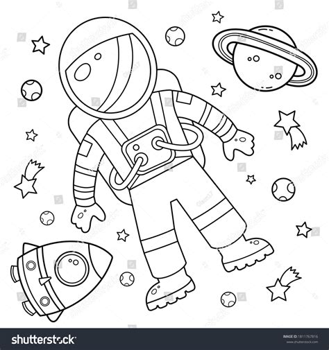 Coloring Page Outline Cartoon Rocket Astronaut Stock Vector (Royalty ...