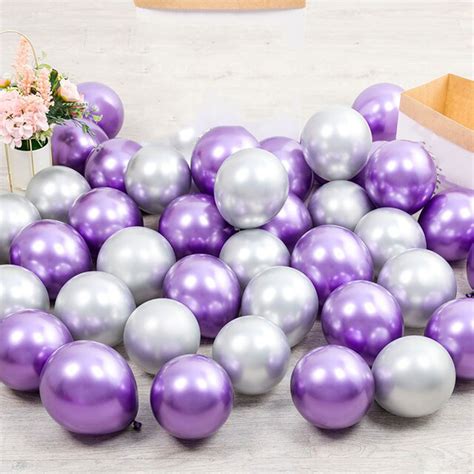 30er Set Ø25cm Party Deko Latex Ballons Silber Lila