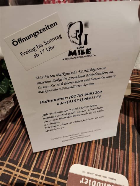 Speisekarte von Sportgaststätte Mainbernheim zum Mile restaurant