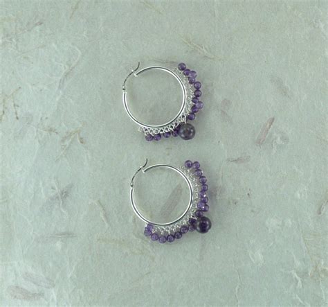 Amethyst Sterling Silver Hoop Gypsy Fringe Earrings