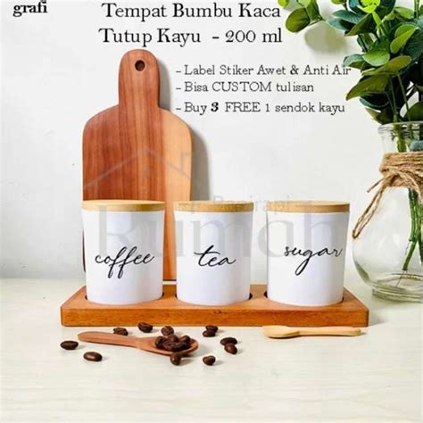 Jual Grafi Toples Kaca 200 Ml Putih Tutup Kayu Tempat Kopi Gula Teh