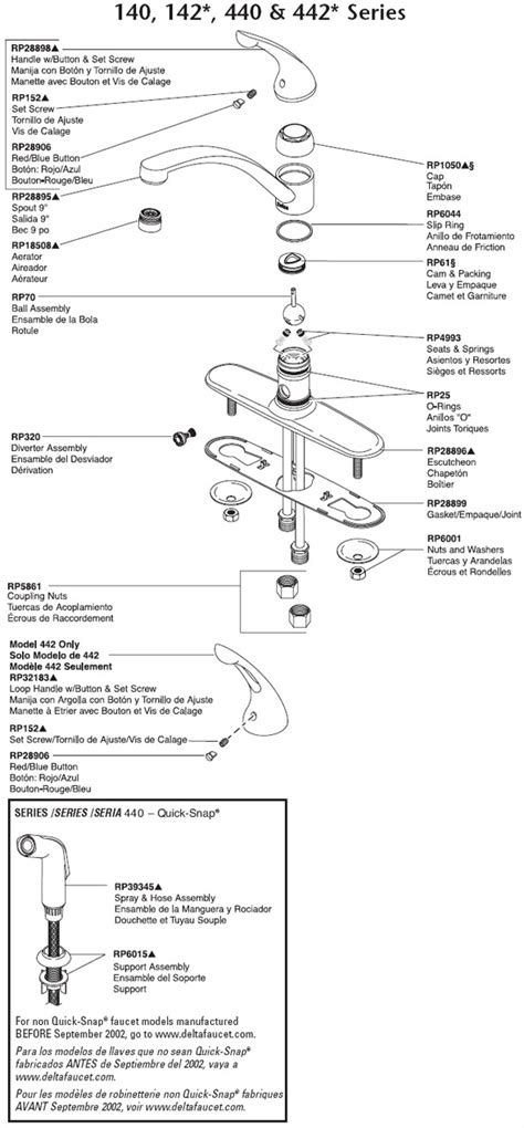 PlumbingWarehouse Delta Kitchen Faucet Parts For Models 140 142