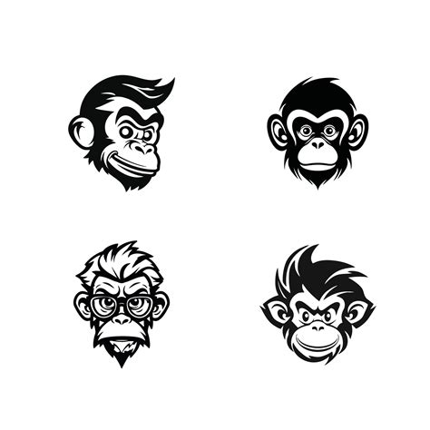 flat design template illustration Funny Monkey Faces collection ...