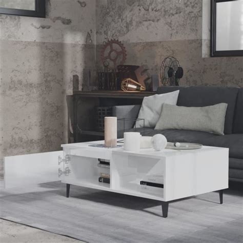 Zerodis Table Basse Blanc Brillant X X Cm Agglom R Hb