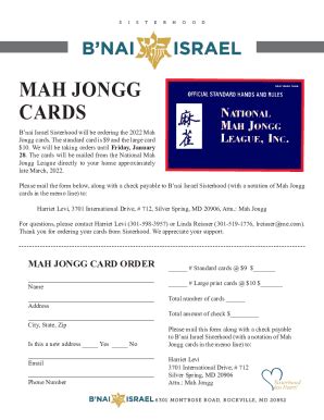 Fillable Online Mah Jongg Card Order Form Fax Email Print PdfFiller